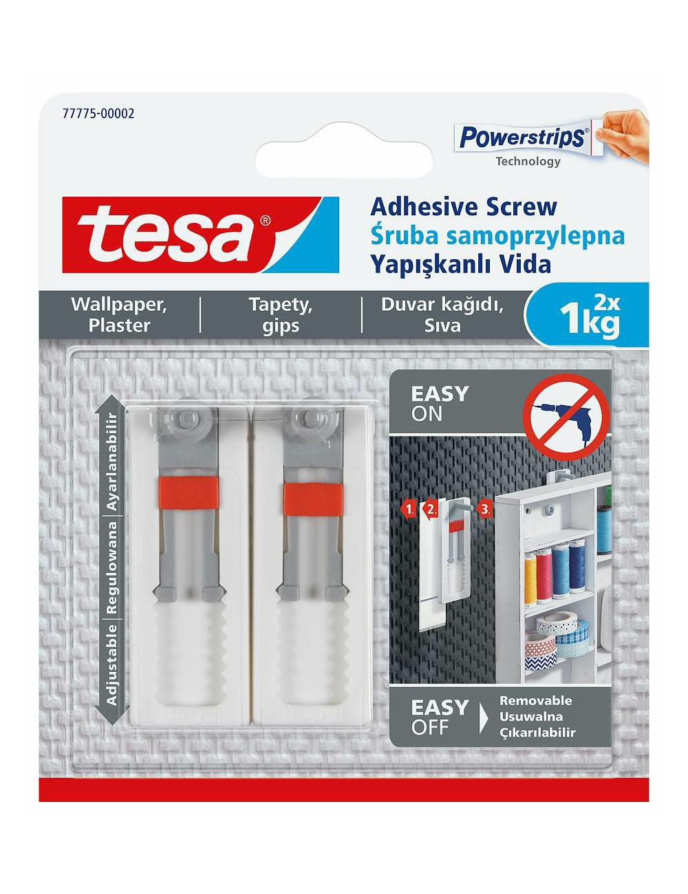 TESA ŚRUBA SAMOPRZYLEPNA DO TAPET 1KG REGULOWANA