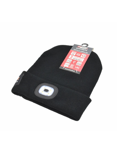 AWTOOLS CZAPKA Z LAMPKĄ LED 80lm CZARNA