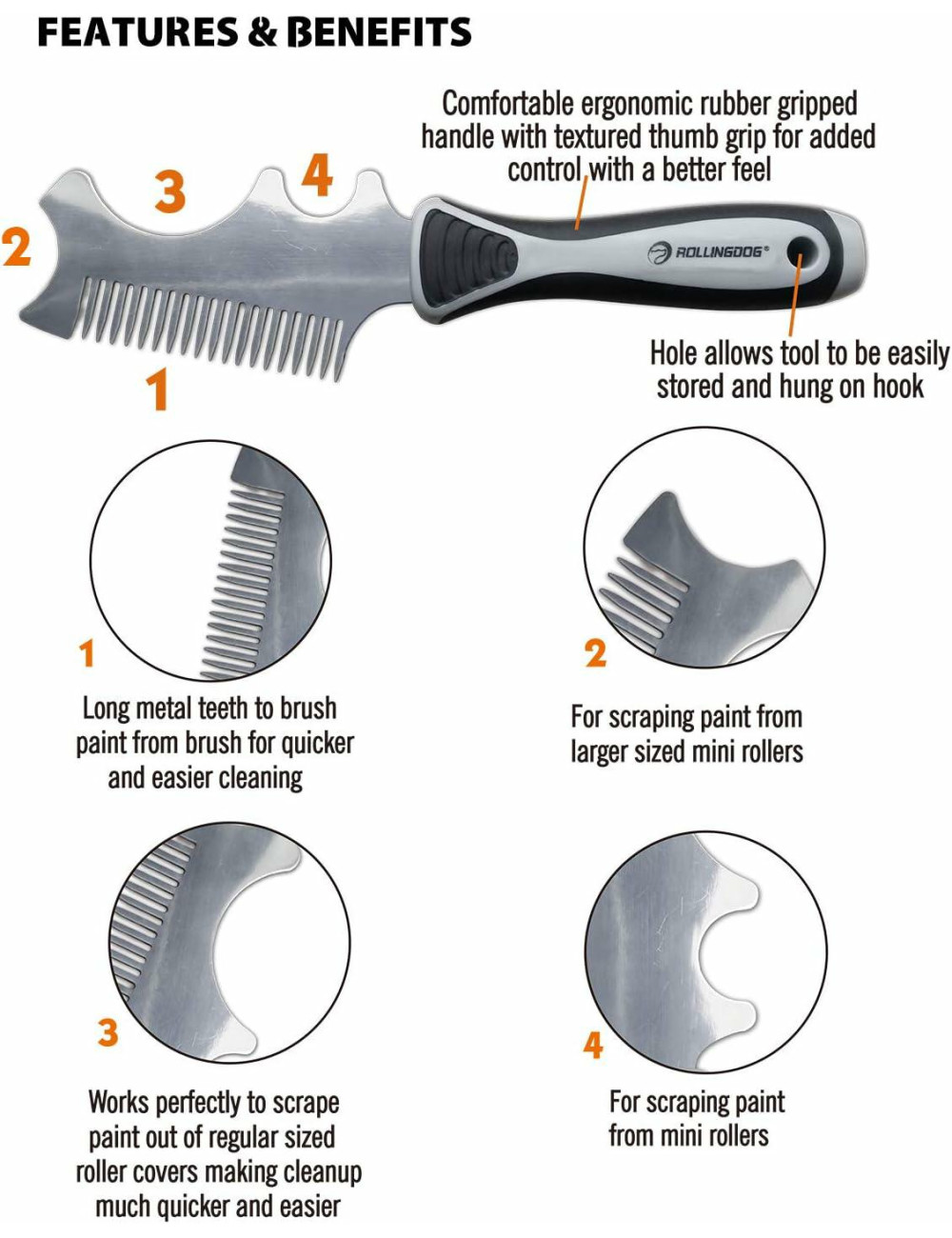 ROLLINGDOG NARZĘDZIE MALARSKIE WIELOFUNKCYJNE 4w1 STAL NIERDZEWNA