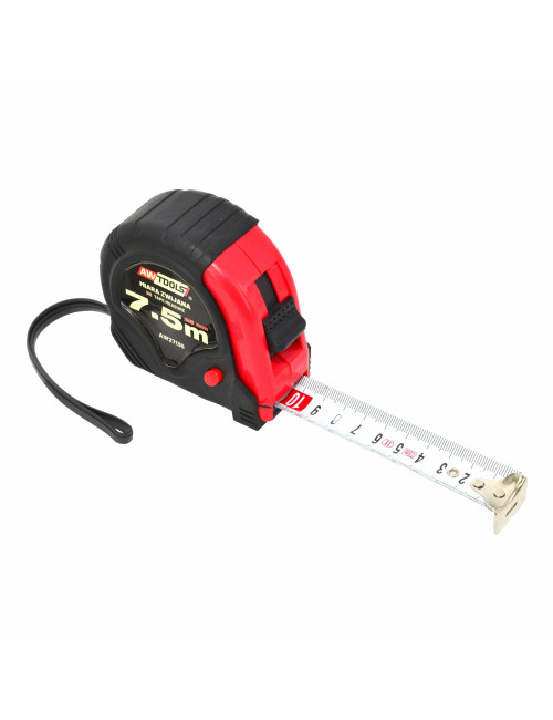 AWTOOLS MIARA ZWIJANA CZERWONO-CZARNA 7,5m x 25mm ABS TPR 2-STOP