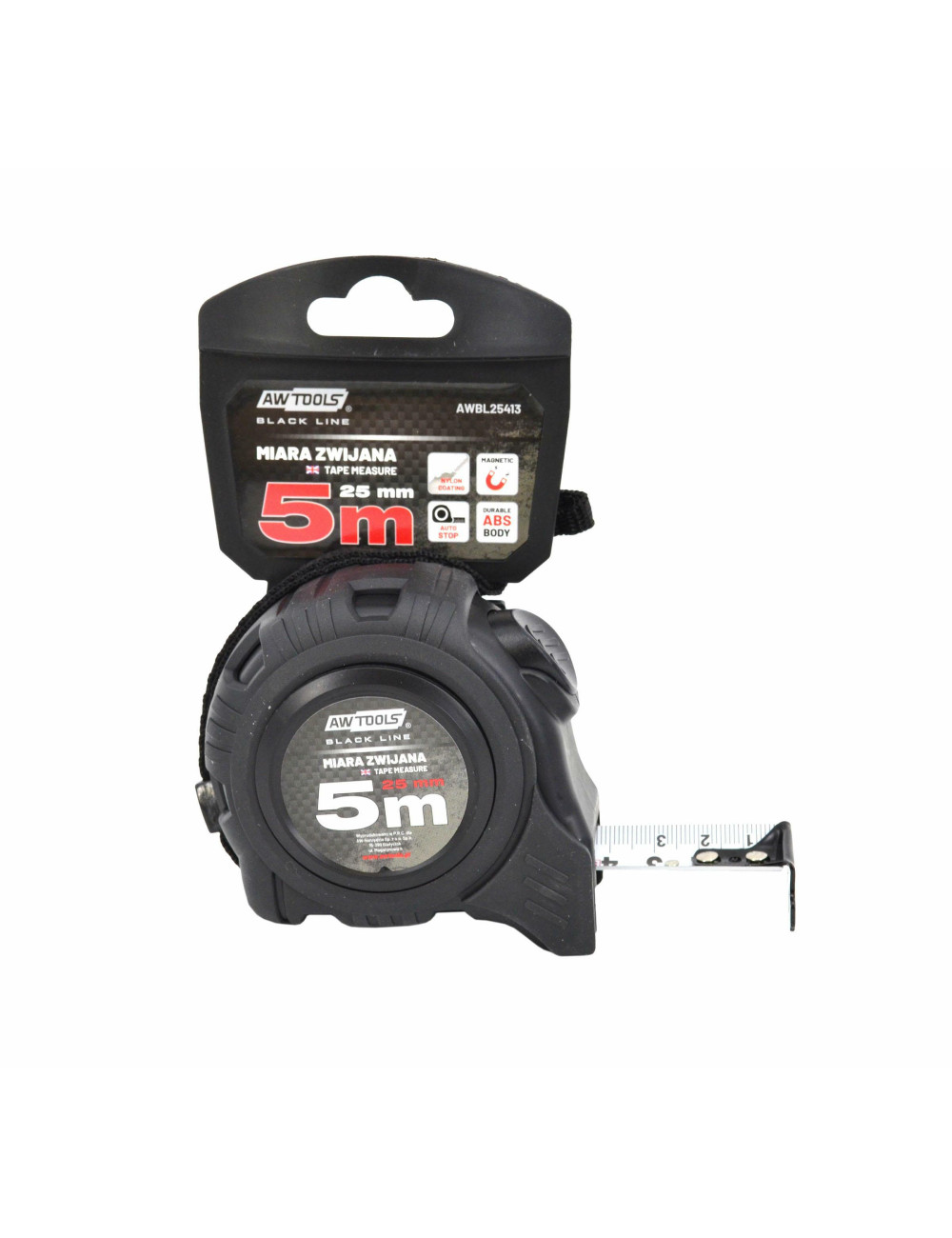 AWTOOLS MIARA ZWIJANA MAGNETYCZNA 5m x 25mm ABS 1-AUTO STOP