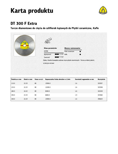 KLINGSPOR TARCZA DIAM.PEŁ.125mm x 22,2mm DT300F PŁYTKI, KAFLE CERAMICZNE.