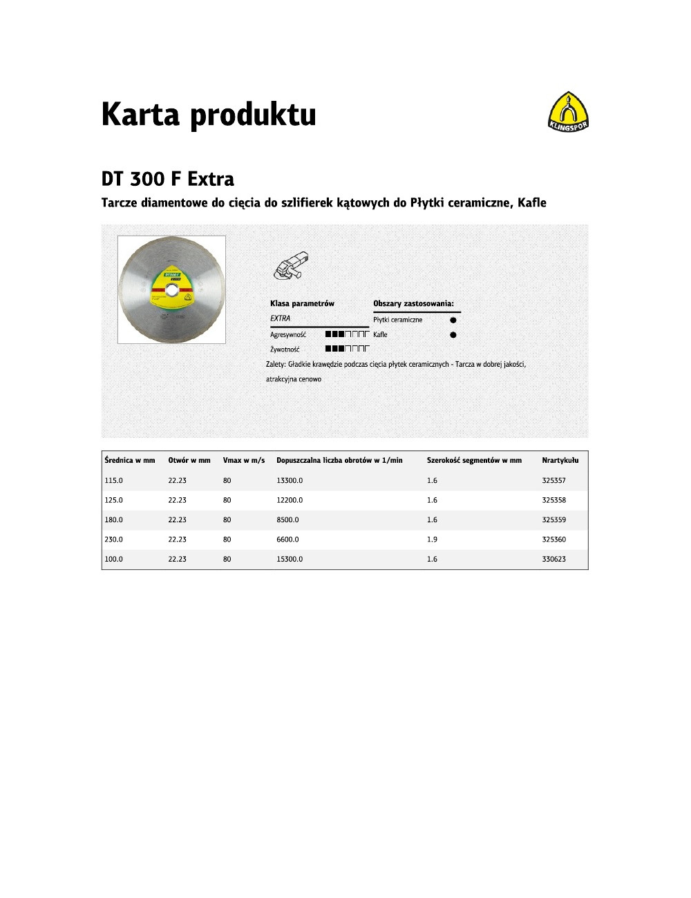 KLINGSPOR TARCZA DIAM.PEŁ.125mm x 22,2mm DT300F PŁYTKI, KAFLE CERAMICZNE.