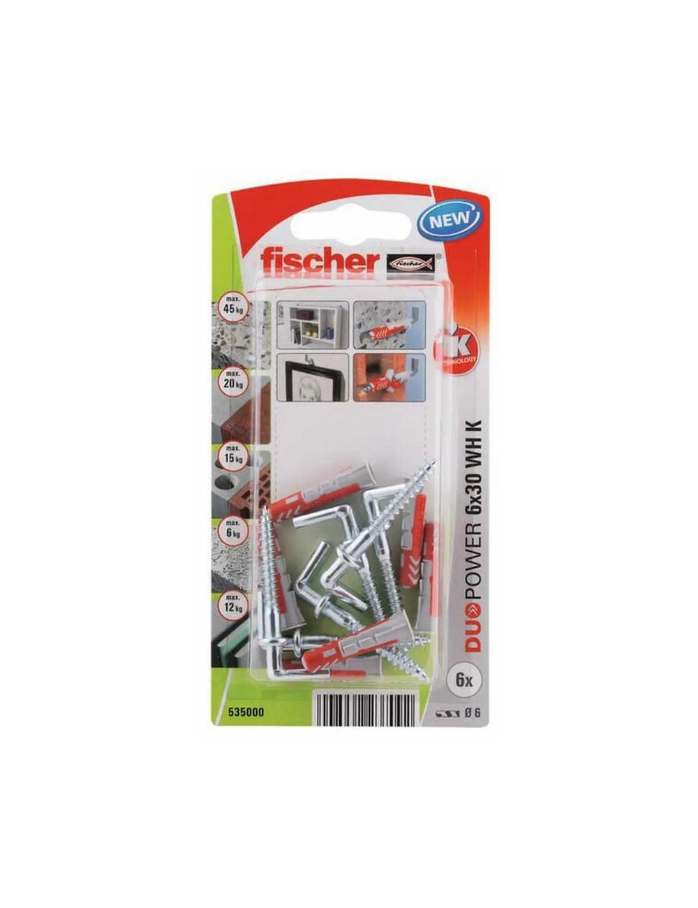 FISCHER KOŁEK DUOPOWER 6x30 Z HAKIEM PROSTYM 6szt.