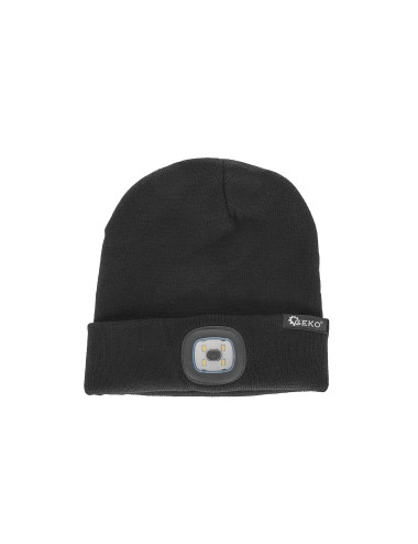 CZAPKA ZIMOWA Z LAMPKĄ LED CZARNA GEKO