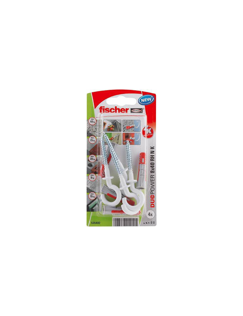 FISCHER KOŁEK DUOPOWER 8x40 Z HAKIEM OKRĄGŁYM 4szt. BIAŁE