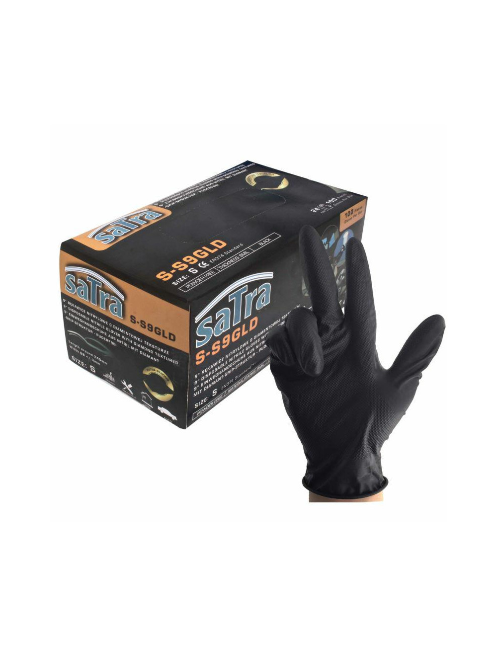 SATRA RĘKAWICE NITRYLOWE CZARNE roz.XL 100szt.