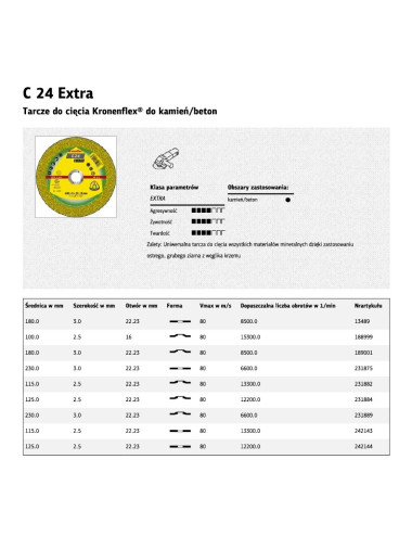 KLINGSPOR TARCZA KAM. 230mm x 3,0mm x 22,2mm C24 Extra