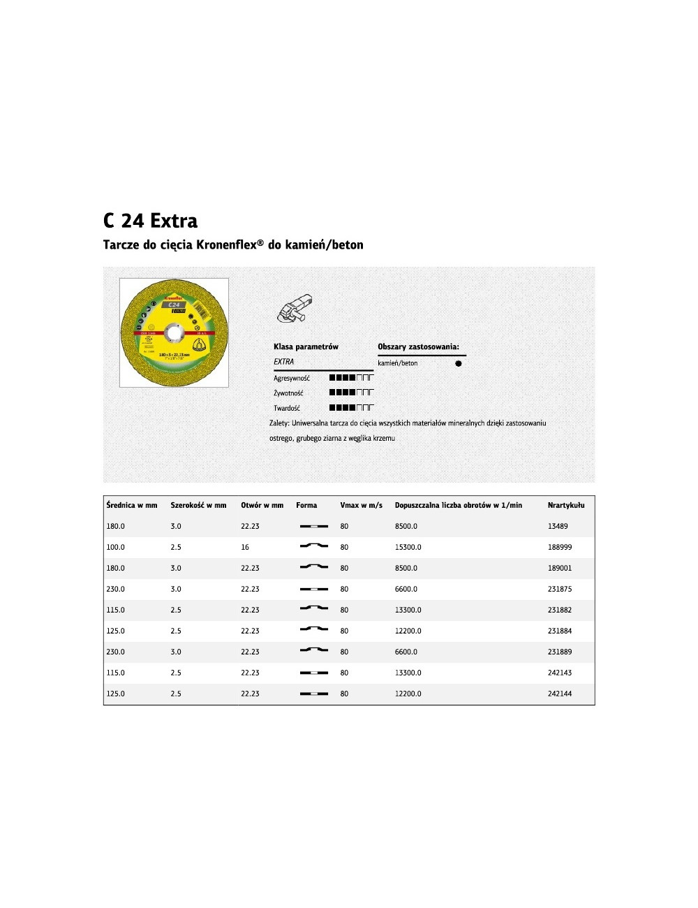 KLINGSPOR TARCZA KAM. 230mm x 3,0mm x 22,2mm C24 Extra