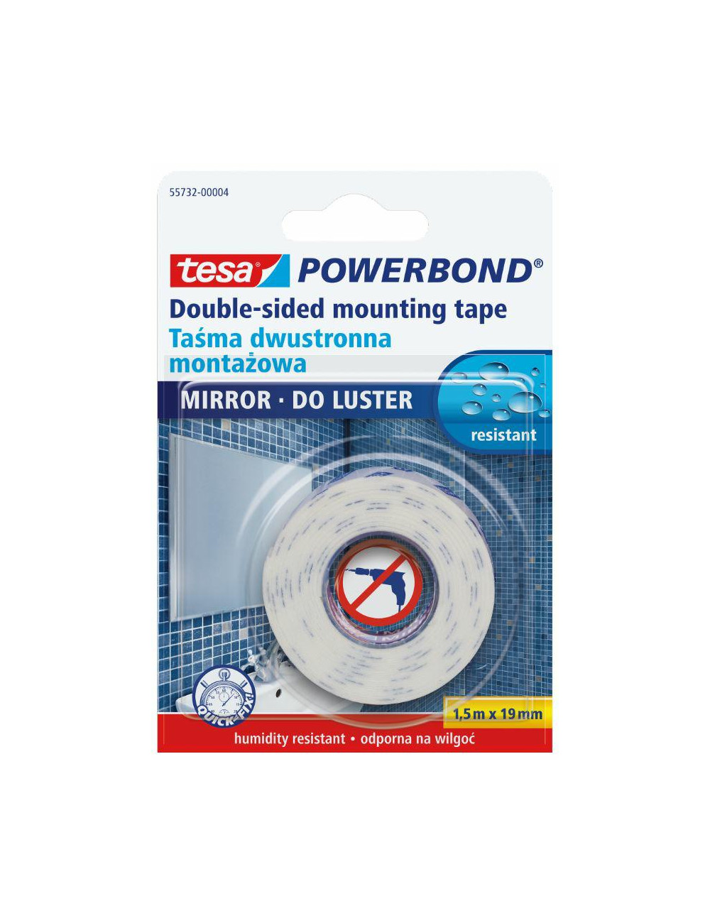 TESA TAŚMA DWUSTRONNA POWERBOND 1,5m x 19mm DO LUSTER