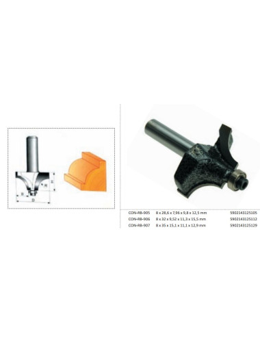 CONDOR FREZ DO DREWNA 8x28x8x9,8x12mm DO ZAOKRĄGLEŃ, Z ŁOŻYSKIEM.