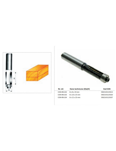 CONDOR FREZ DO DREWNA 8x10x25mm 103 PROSTY, Z ŁOŻYSKIEM.