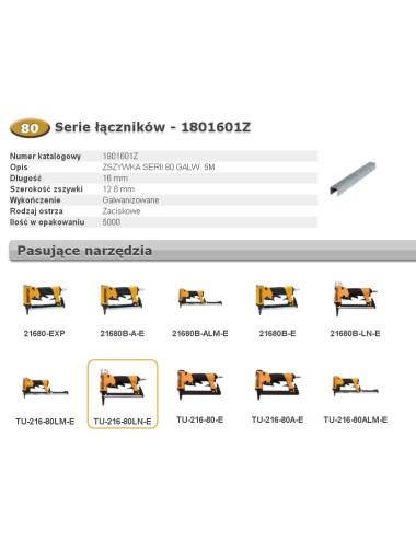 BOSTITCH ZSZYWKI 80 16mm 5M szer 12,8mm