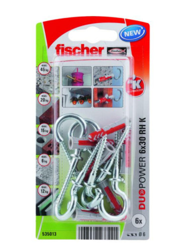 FISCHER KOŁEK DUOPOWER 6x30 Z HAKIEM OKRĄGŁYM /6szt.