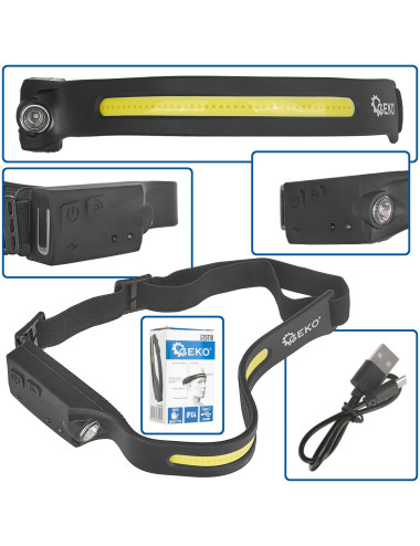 LATARKA CZOŁOWA Z CZUJNIKIEM RUCHU LED COB 3W+1W 1200mAh 350lm GEKO
