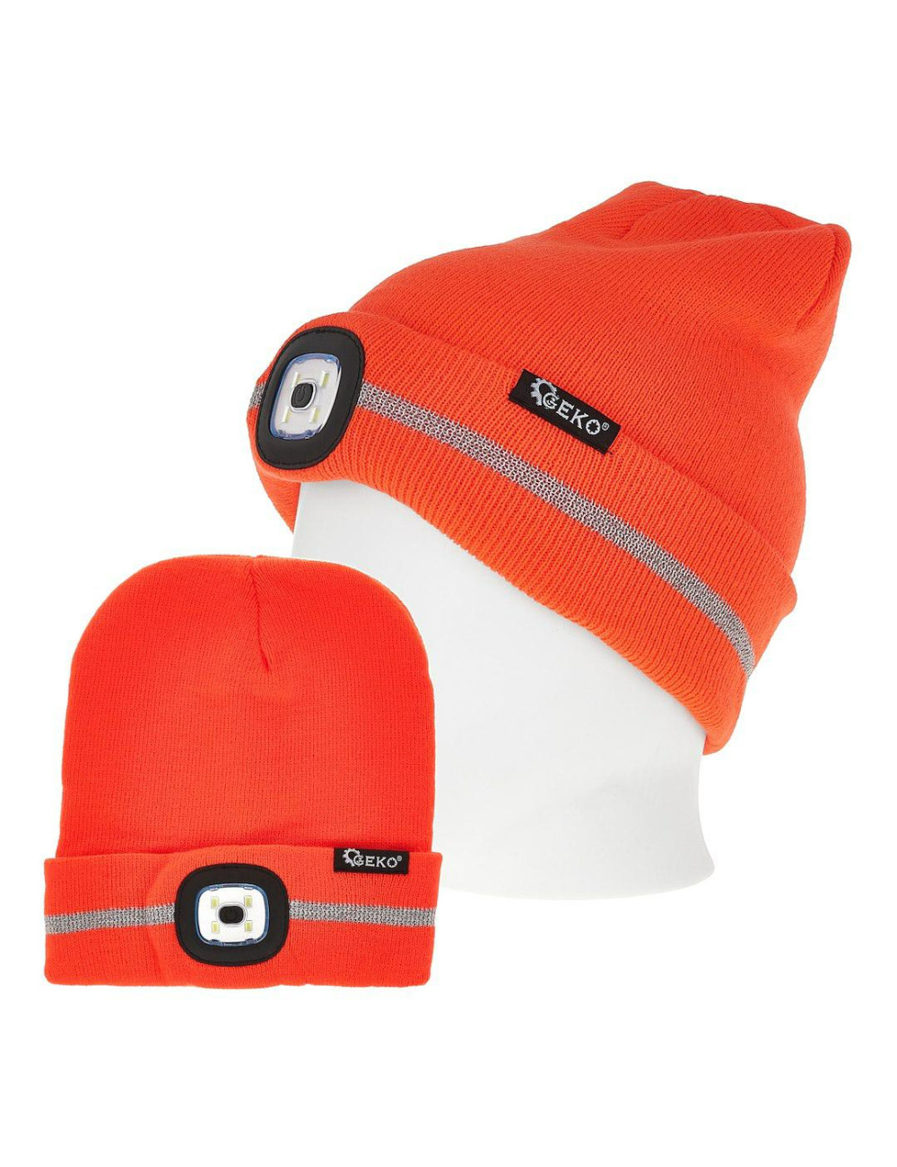 CZAPKA ZIMOWA Z LAMPKĄ LED OSTRZEGAWCZA POMARAŃCZOWA