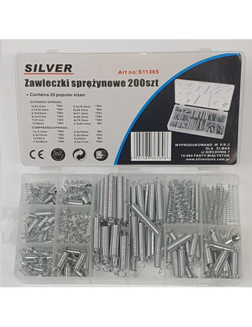 SPRĘŻYNKI 200szt. MIX SILVER