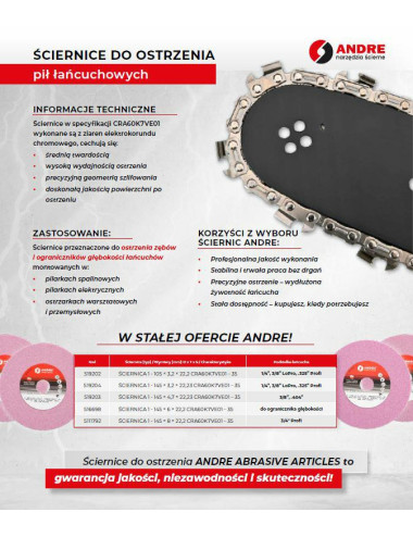 ANDRE ŚCIERNICA DO OSTRZENIA ŁAŃCUCHÓW 145 x 8,0 x 22,2mm CRA60K7VE01 - 35