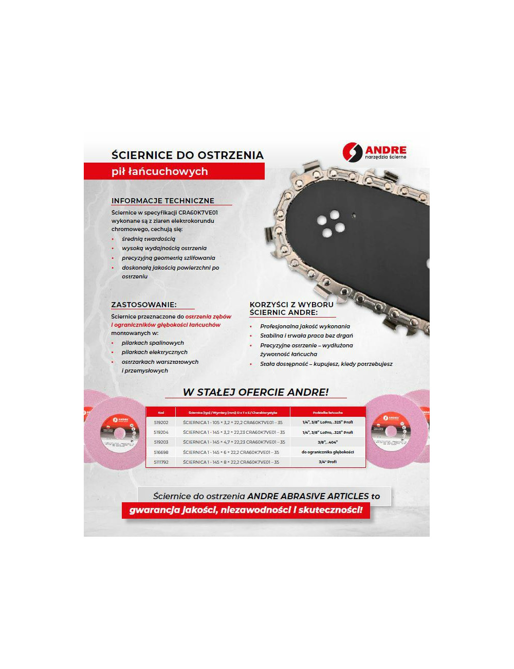 ANDRE ŚCIERNICA DO OSTRZENIA ŁAŃCUCHÓW 145 x 8,0 x 22,2mm CRA60K7VE01 - 35