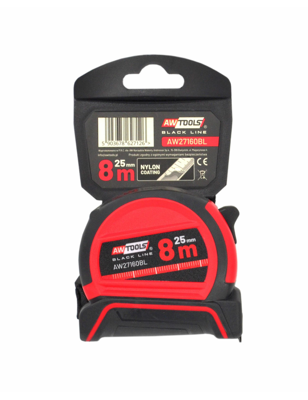 AWTOOLS MIARA ZWIJANA 8m x 25mm ABS NYLONOWA POWŁOKA