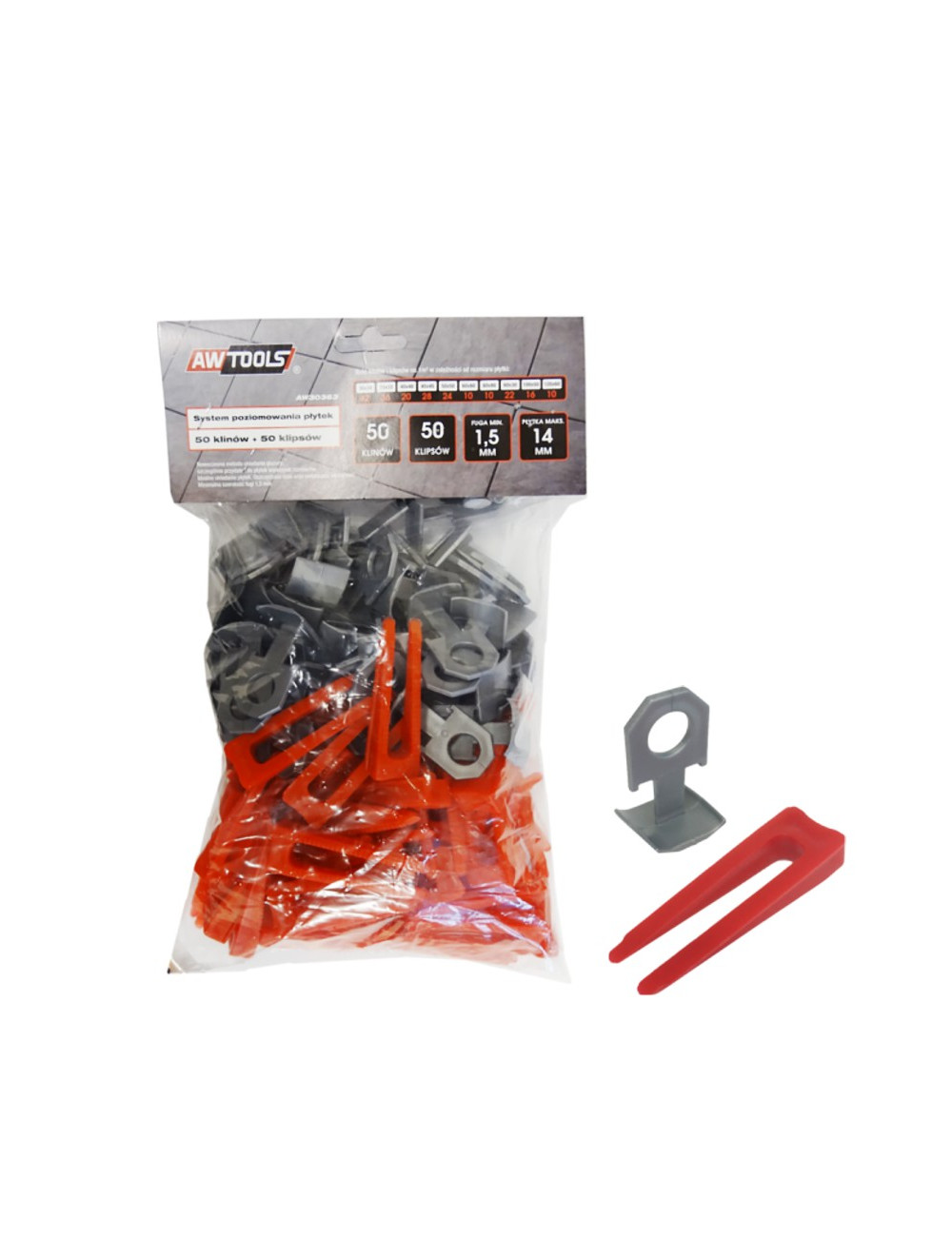 AWTOOLS SYSTEM POZIOMOWANIA ST 1,5mm 50+50 (KLIPS 7-15mm + KLIN)