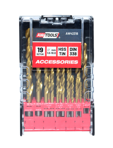 AWTOOLS WIERTŁO METAL TYTAN KPL .19szt/1-10,0mm/OP.PLAST.