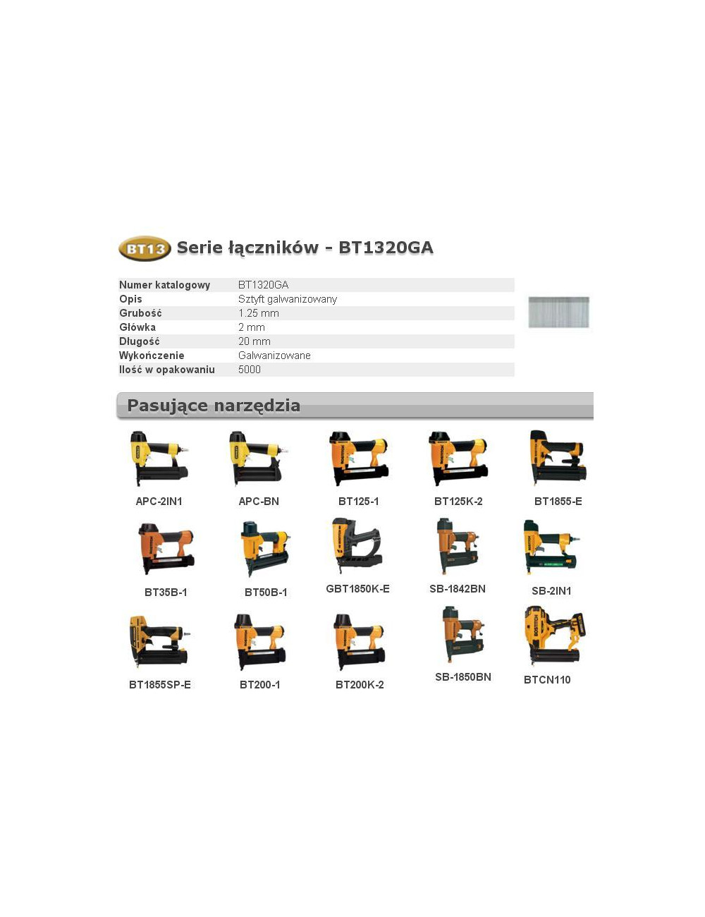 BOSTITCH SZTYFTY BT13 20mm 5M 18GA