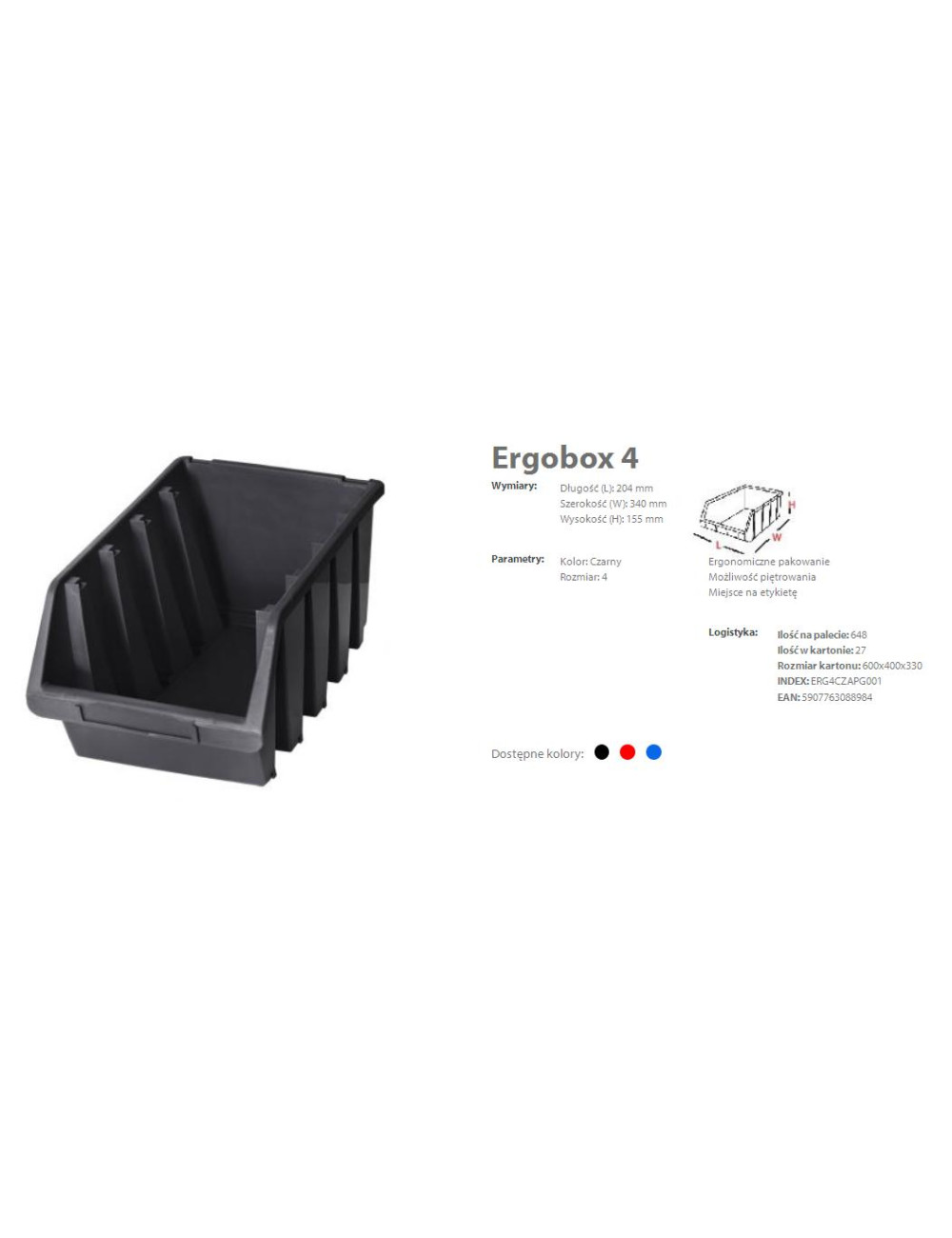 PATROL ERGOBOX 4 CZERWONY 204 x 340 x 155