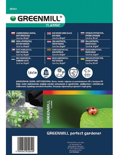 GREENMILL AGROWŁÓKNINA 1,6 x 5m 50g/m2 ANTYCHWASTOWA CZARNA