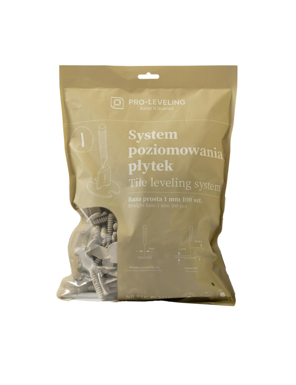 SYSTEM POZIOMOWANIA PŁYTEK BAZA PROSTA 1mm 100szt PRO-LEVELING