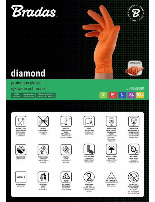 RĘKAWICE NITRYLOWE DIAMOND POMARAŃCZOWE XL 9-10 /50szt.