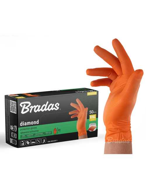 RĘKAWICE NITRYLOWE DIAMOND POMARAŃCZOWE XXL 10-11 /50szt.