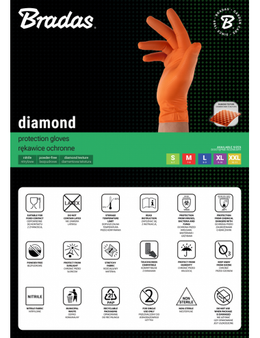RĘKAWICE NITRYLOWE DIAMOND POMARAŃCZOWE XXL 10-11 /50szt.