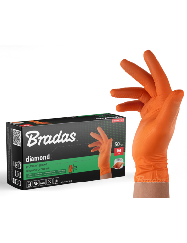 RĘKAWICE NITRYLOWE DIAMOND POMARAŃCZOWE M 7-8 /50szt.