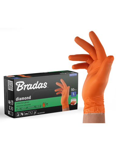 RĘKAWICE NITRYLOWE DIAMOND POMARAŃCZOWE L 8-9 /50szt.