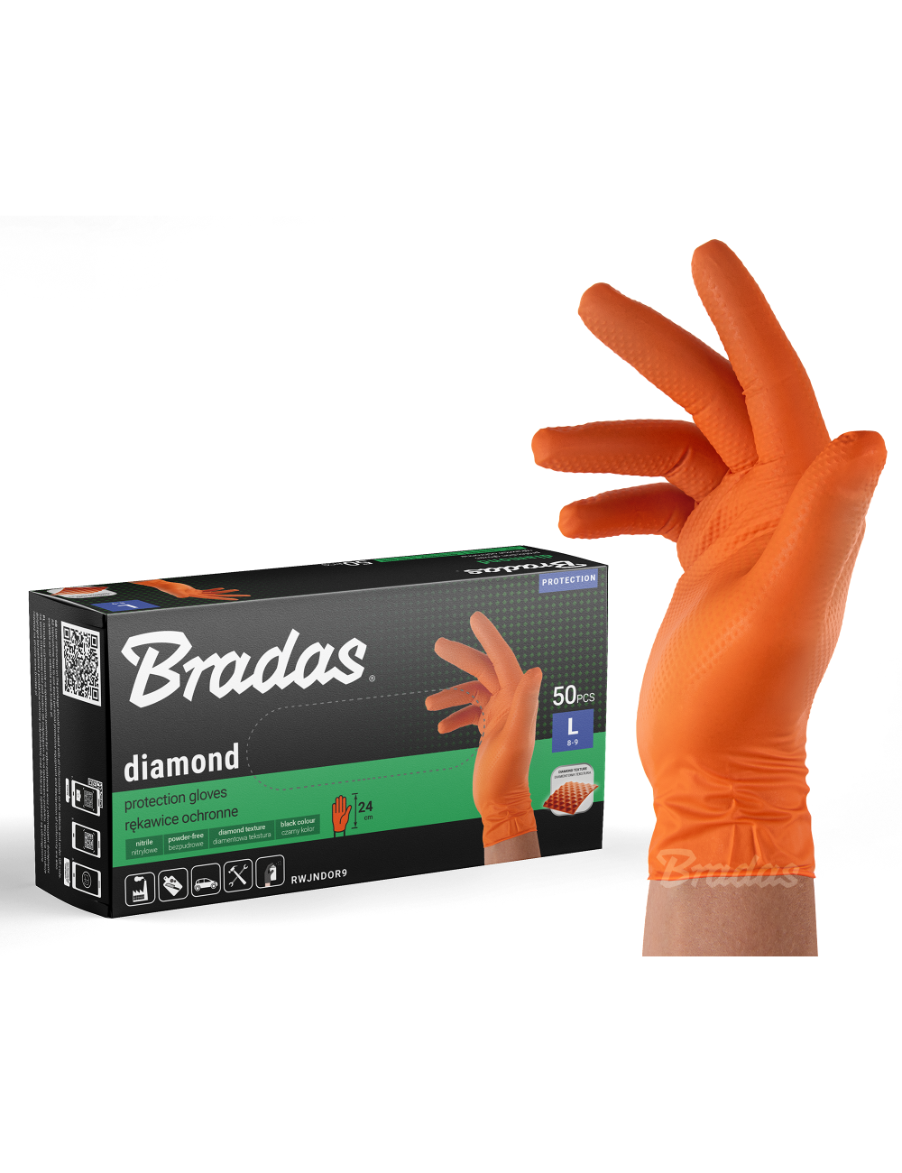RĘKAWICE NITRYLOWE DIAMOND POMARAŃCZOWE L 8-9 /50szt.