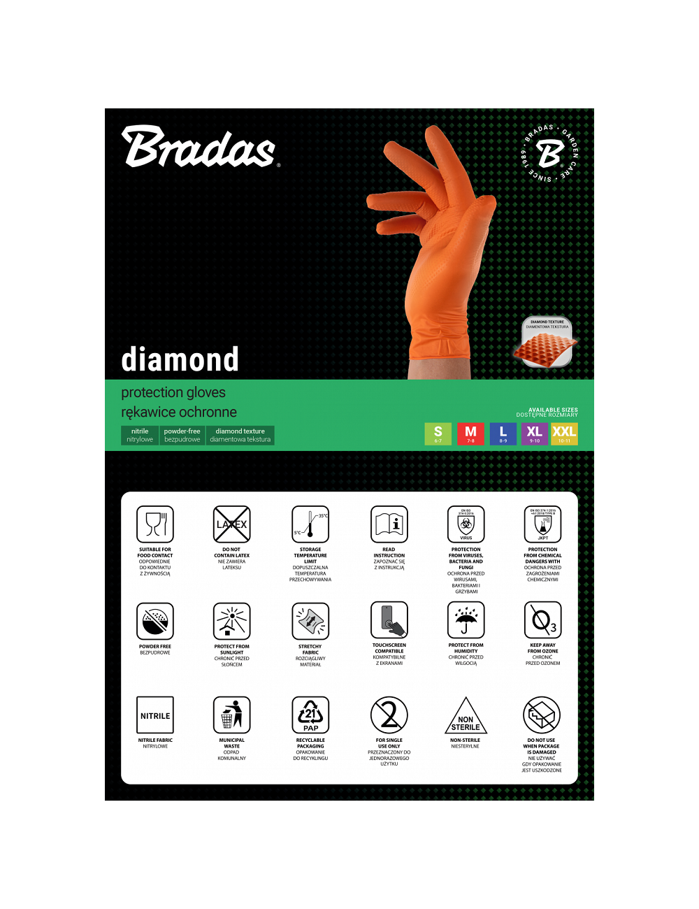 RĘKAWICE NITRYLOWE DIAMOND POMARAŃCZOWE L 8-9 /50szt.