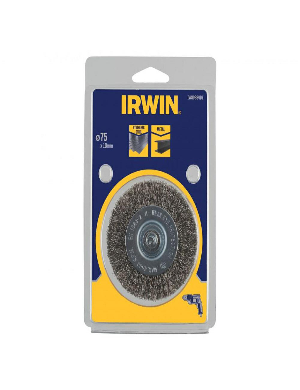 IRWIN SZCZOTKA TARCZOWA Z TRZPIENIEM  75mm x 10mm INOX