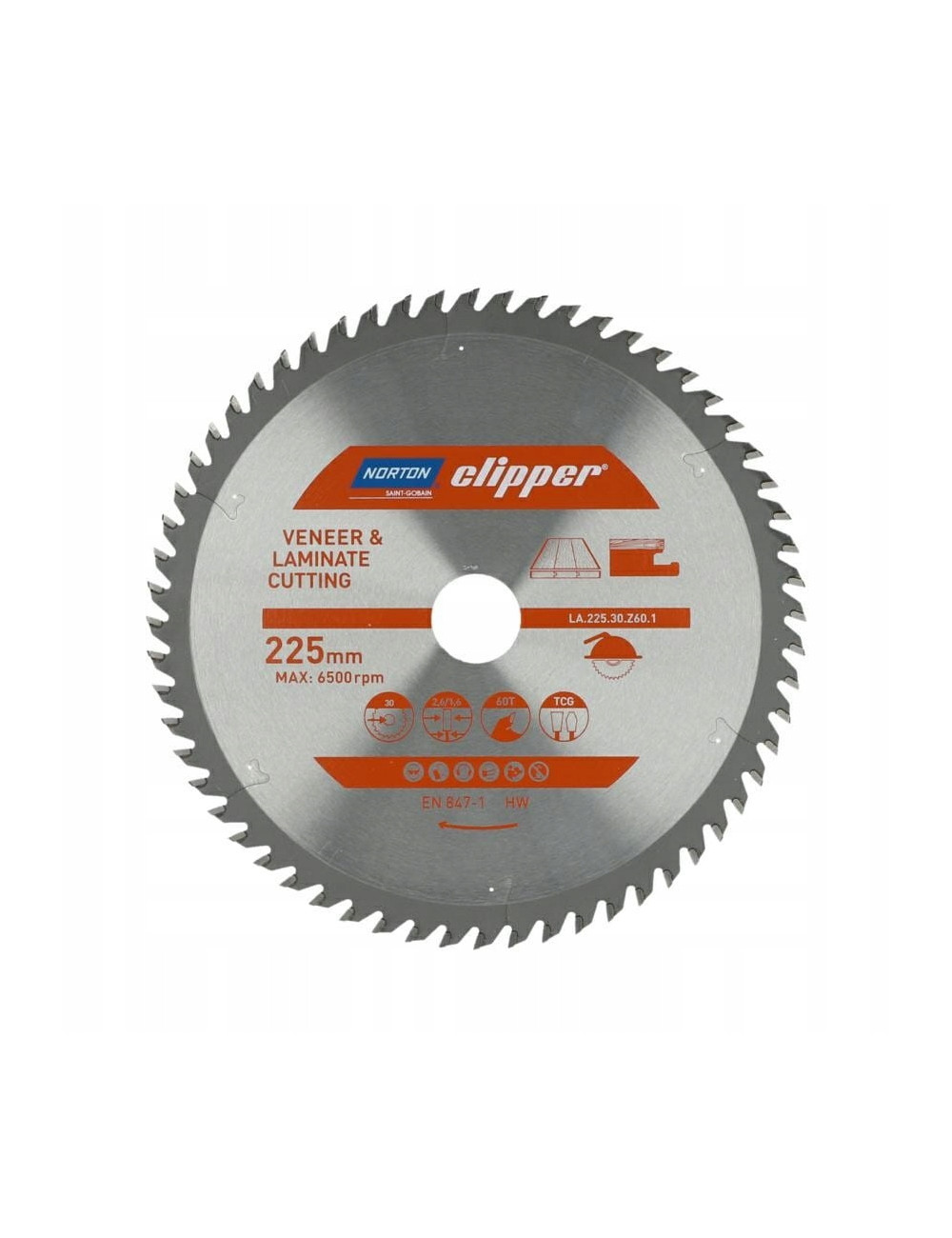 NORTON PIŁA TARCZOWA 225mm x 30mm x 60z LAMINATY I FORNIR (2,6/1,6)