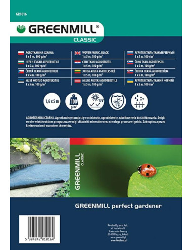 GREENMILL AGROWŁÓKNINA 1,0 x 5m  100g/m2  CZARNA...