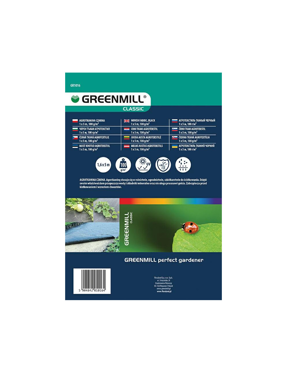 GREENMILL AGROWŁÓKNINA 1,0 x 5m  100g/m2  CZARNA...
