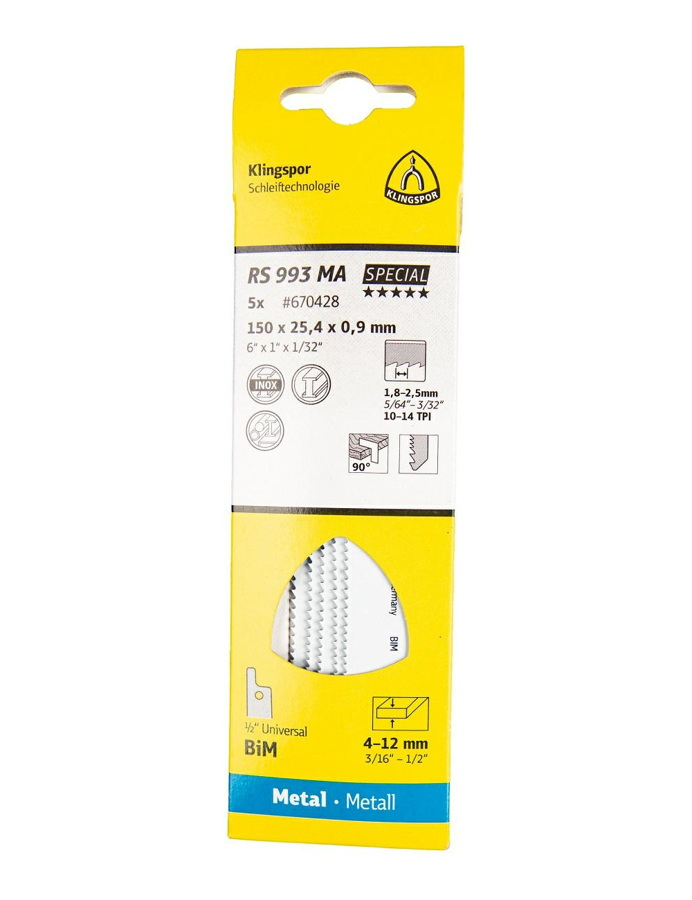 KLINGSPOR BRZESZCZOT DO PIŁY SZABLASTEJ 150x25,4x0,9mm RS 993 MA 5szt.