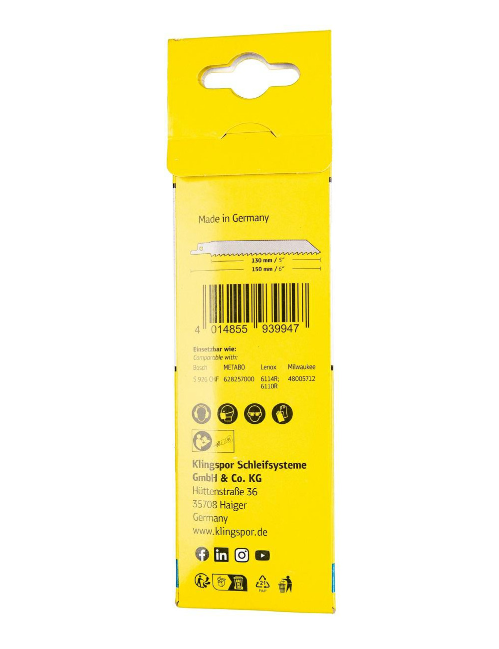 KLINGSPOR BRZESZCZOT DO PIŁY SZABLASTEJ 150x25,4x0,9mm RS 993 MA 5szt.