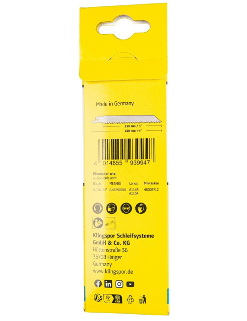 KLINGSPOR BRZESZCZOT DO PIŁY SZABLASTEJ 150x25,4x0,9mm RS 993 MA 5szt.