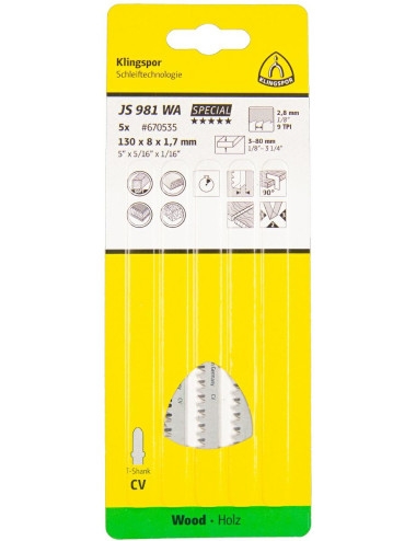 KLINGSPOR BRZESZCZOT DO WYRZYNARKI 130x8x1,7mm JS 981 WA 5szt.