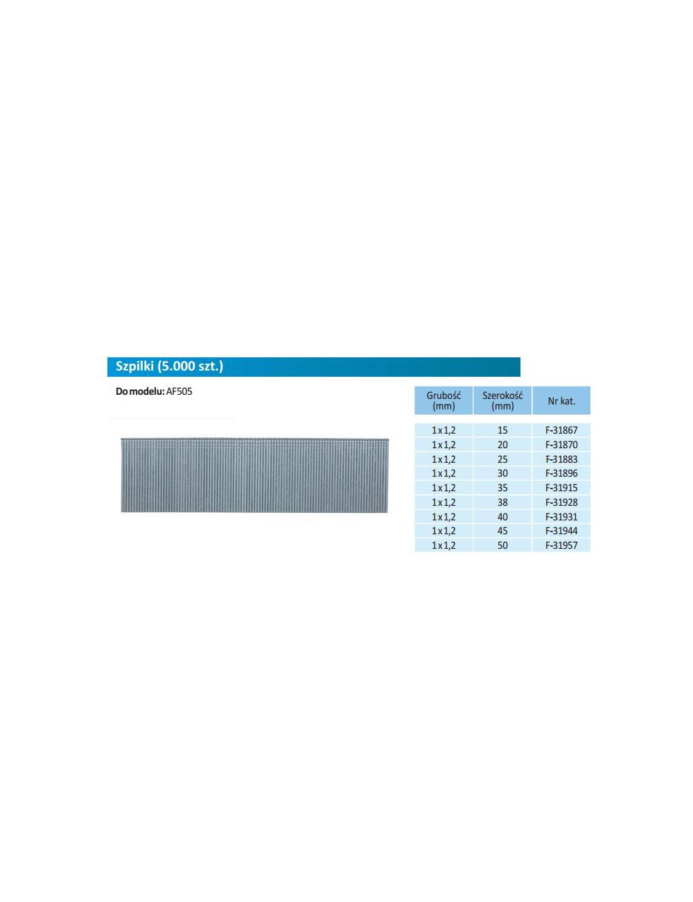 MAKITA SZTYFTY 18GA 1,0x45mm /5000szt.
