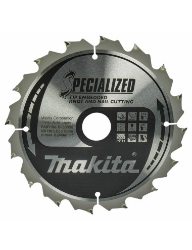 MAKITA PIŁA TARCZOWA  190x30x16z SPECJALIZED DREWNO (Z GWOŹDZIAMI I SĘKAMI)