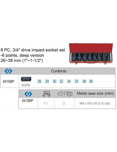KING TONY KOMPLET NASADEK UDAROWYCH 3/4"  8cz. DŁUGIE 6-KĄTNE 26-38mm