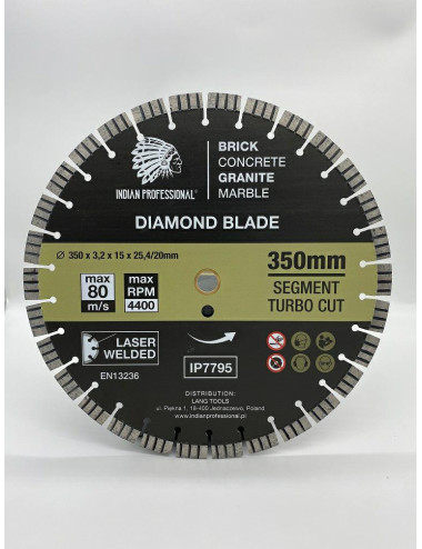 TARCZA DIAMENTOWA 350mm SEGMENT TURBO CUT  INDIAN PROFESSIONAL 15mm