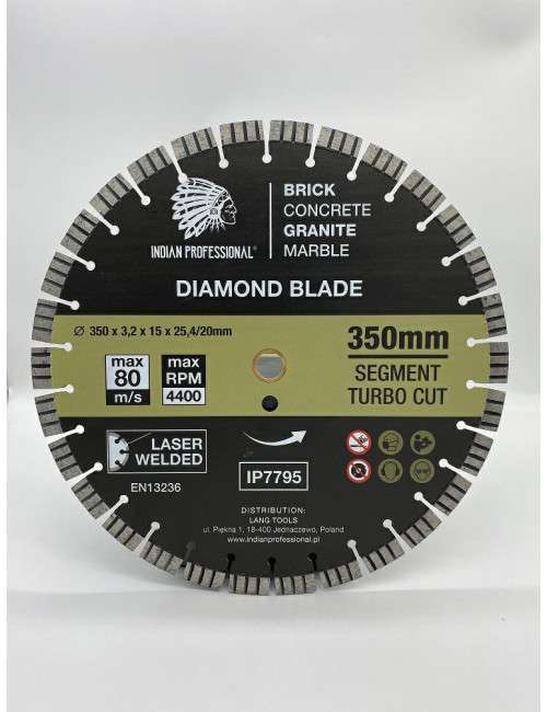 TARCZA DIAMENTOWA 350mm SEGMENT TURBO CUT  INDIAN PROFESSIONAL 15mm